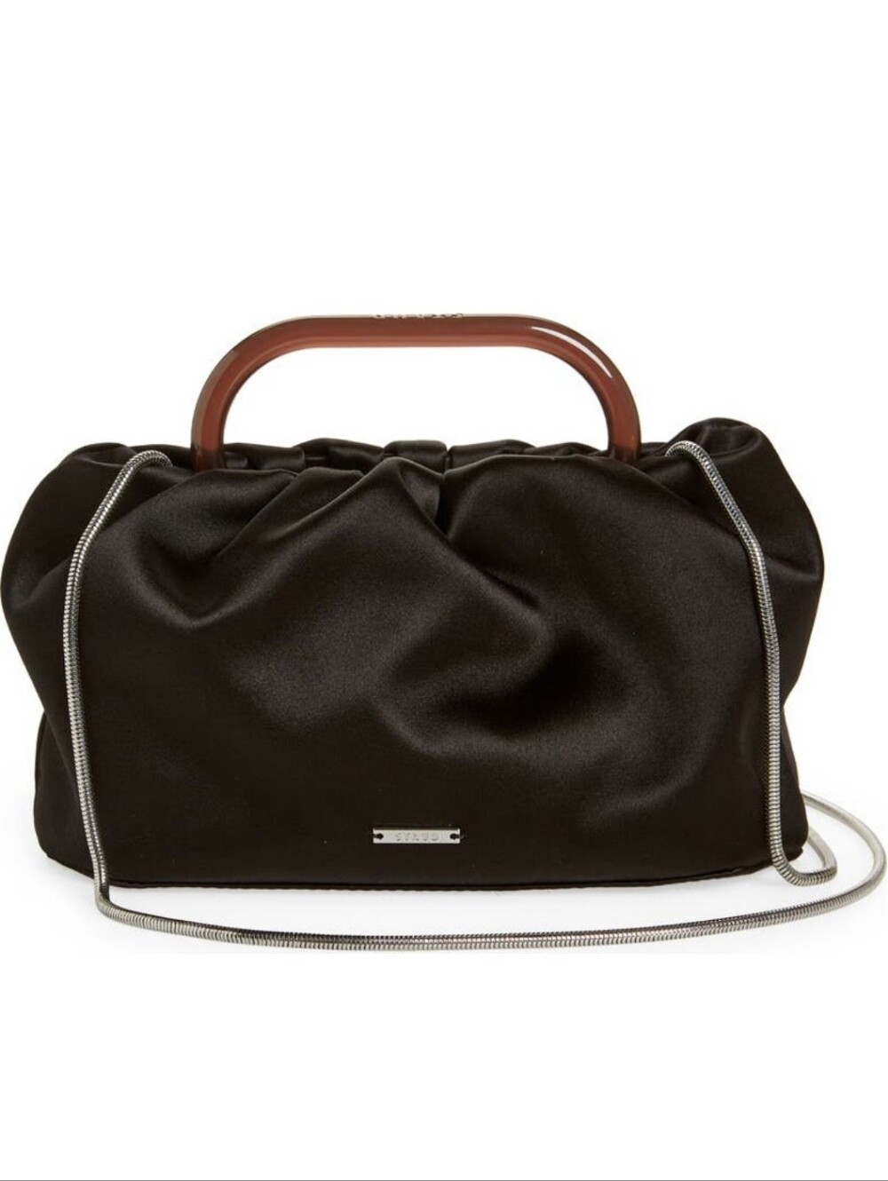 NWOT STAUD Cory Black Satin Clutch Bag